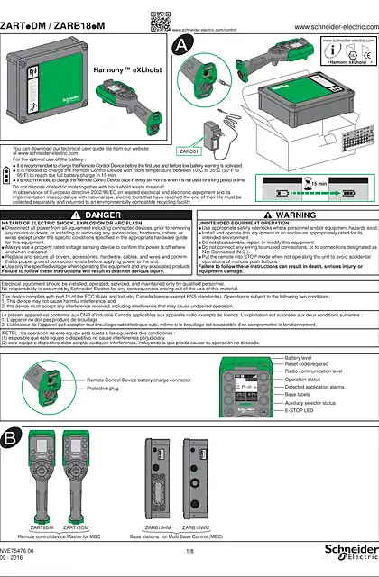 schneider施耐德ZART.DM _ ZARB18.M _ ZART8LM Wireless Remote Control Station_ Instruction Sheet
